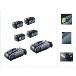 Festool Power Ensemble 5,2 AS-SCA-XL Comportant - 4x Batteries BP 18 Li 5,2 Pack 18V 5,2 Ah Airstream ( 200181 ) + 2x Chargeurs Rapides SCA 8 Li-Ion ( 200178 ) -Festool Soldes Magasin 13454787 5
