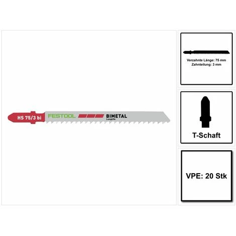 Festool HS 75/3 BI/20 Plastics Solid Materials Lame De Scie Sauteuse - 20 Pièces. ( 4x 204336 ) 7 Festool HS 75/3 BI/20 Plastics Solid Materials Lame De Scie Sauteuse - 20 Pièces. ( 4x 204336 ) – Image 5