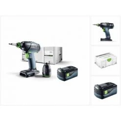 Festool T 18+3 Li-Basic Perceuse-visseuse Sans Fil (574763) + Coffret De Transport Systainer + 1x Batterie BP 18 V 5,2 Ah Li-Ion (200181) - Sans Chargeur