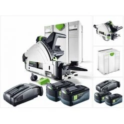 Festool TSC 55 Li 5,2 REB-Plus-SCA Scie Circulaire Plongeante Sans Fil Avec Boîtier Systainer + 2x Batteries BP 18 Li 5,2 AS 18V 5,2 Ah + Chargeur Rapide SCA 8 Li-Ion ( 201396 )